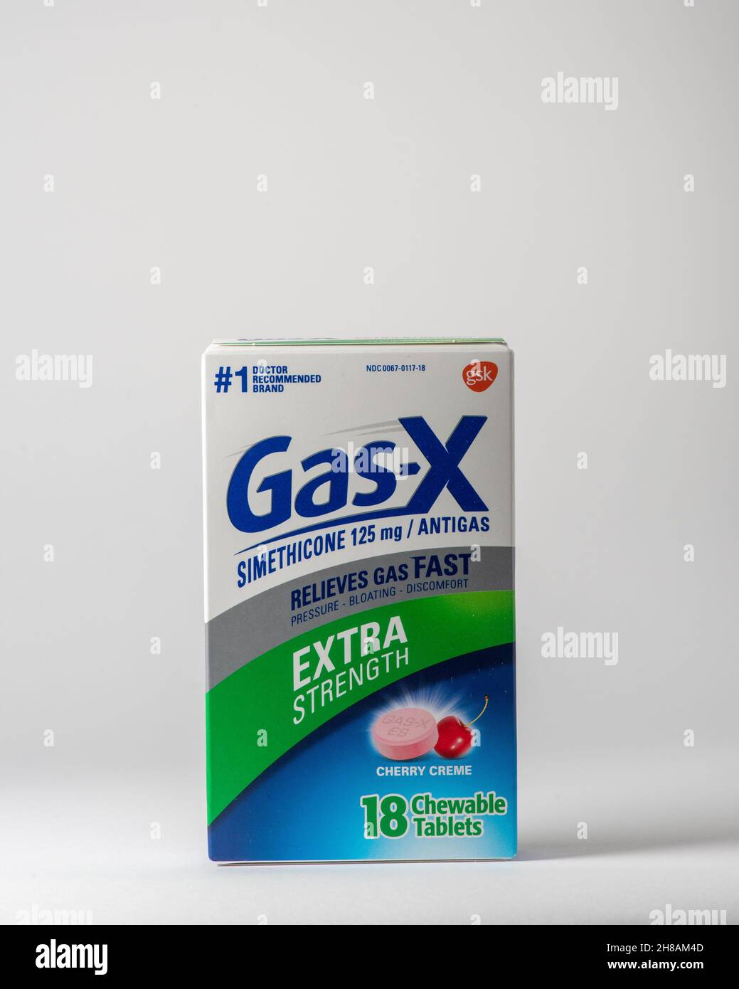Davis, CA, 24 October, 2021. Box of GasX chewable tablets against