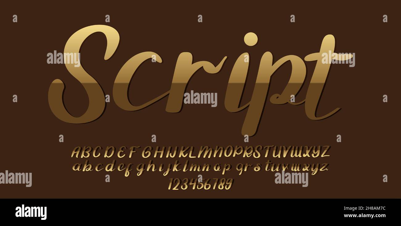 Golden Script Alphabet Font vector illustration isolated Background ...
