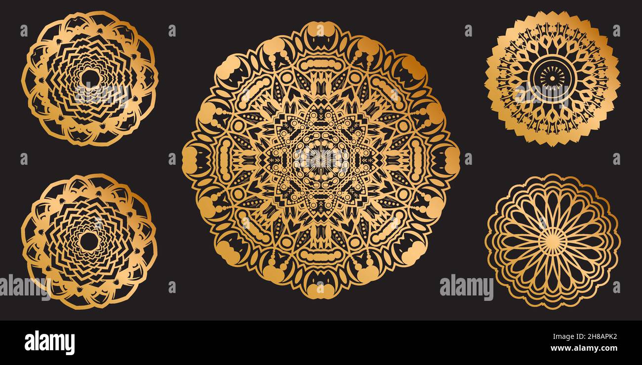 Golden Set Luxury arabesque mandala Stock Vector