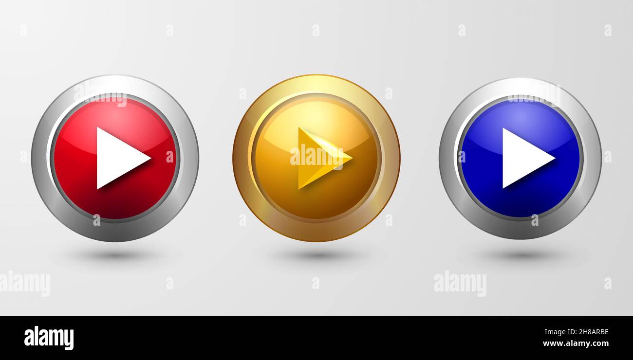 Set 3d glossy Play Button Stock Vector