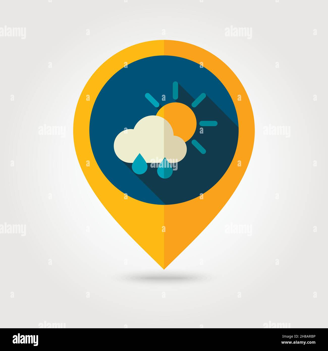 Sun with Rain Cloud flat pin map icon. Map pointer. Map markers ...