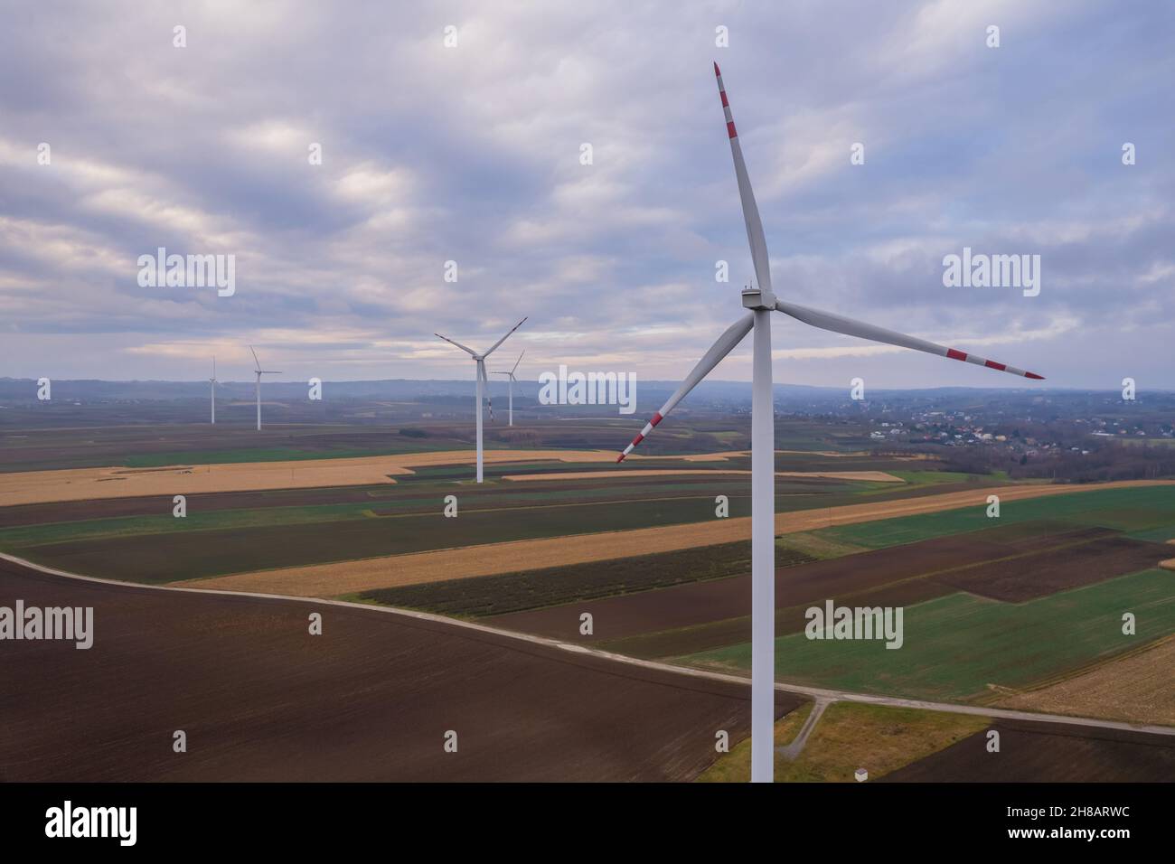 Aerial view of wind farm Stock Photo - Alamy