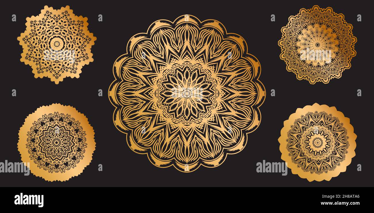 Golden Set Luxury arabesque mandala Stock Vector