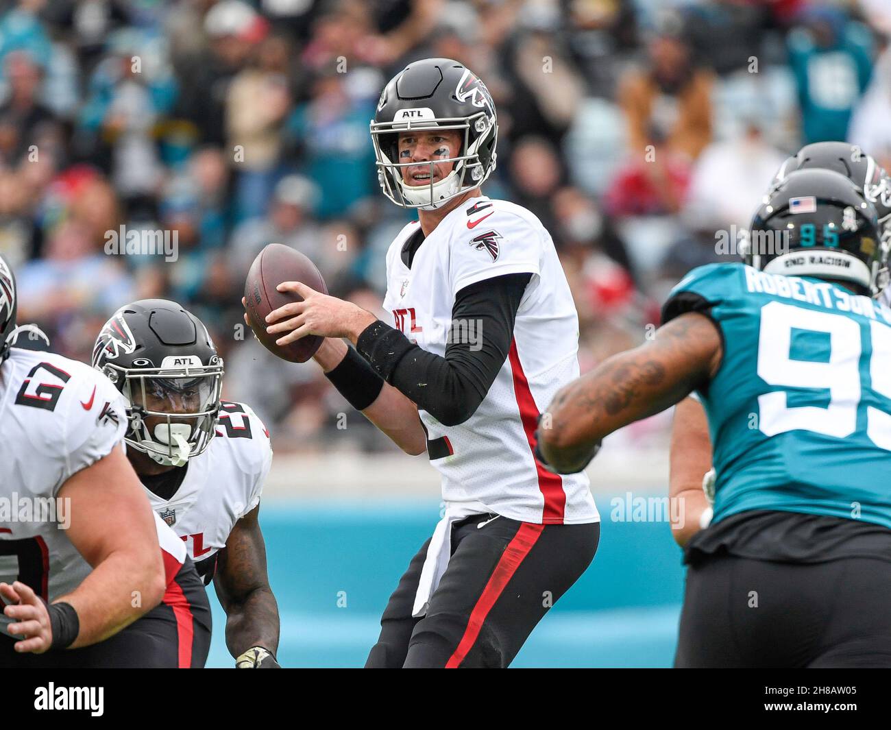 November 28, 2021 - Jacksonville, FL, U.S: Atlanta Falcons quarterback Matt  Ryan (2) during 1st half NFL football game between the Atlanta Falcons and  the Jacksonville Jaguars at TIAA Bank Field in