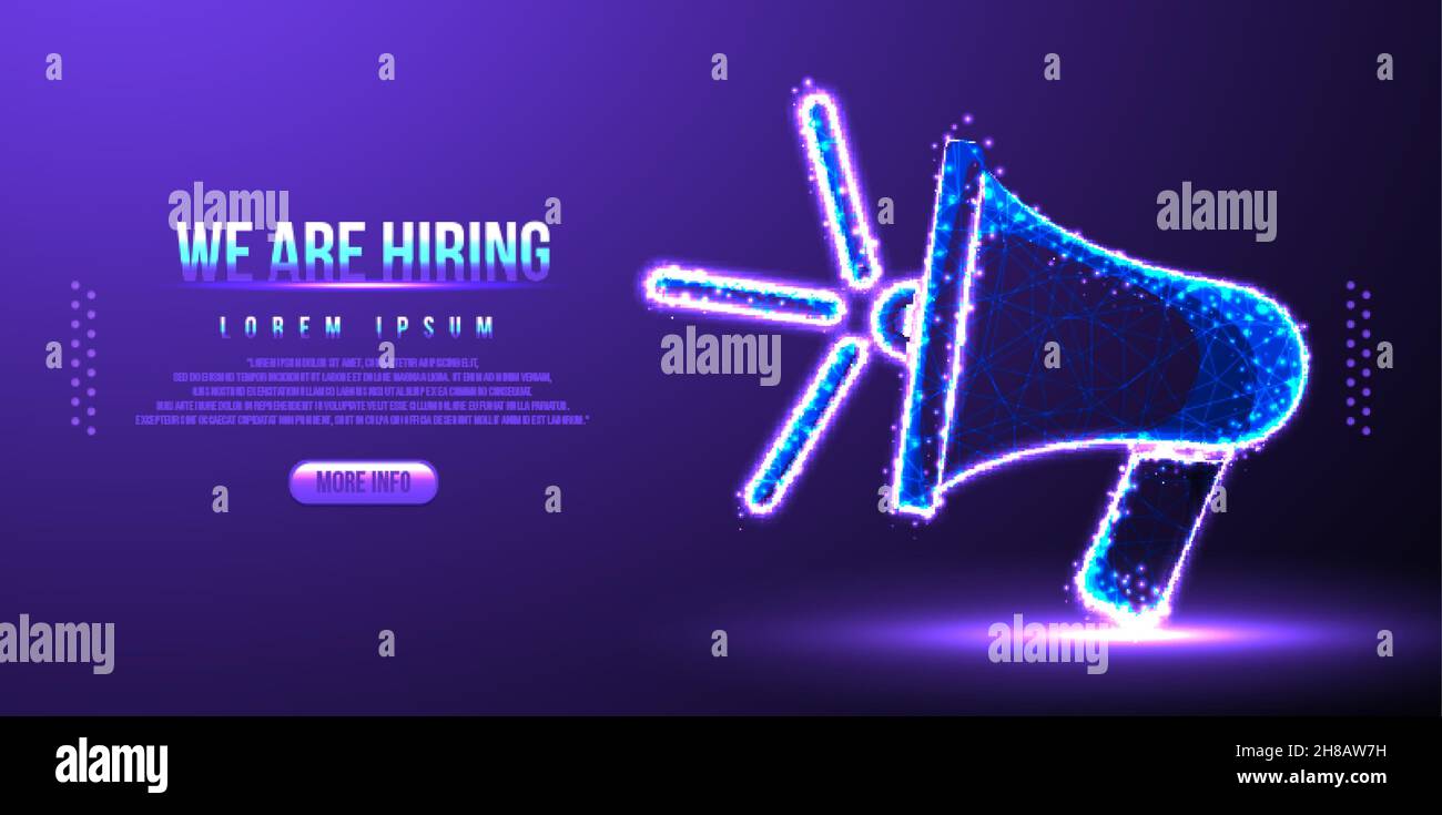 megaphone, we are hiring, low poly wireframe Stock Vector