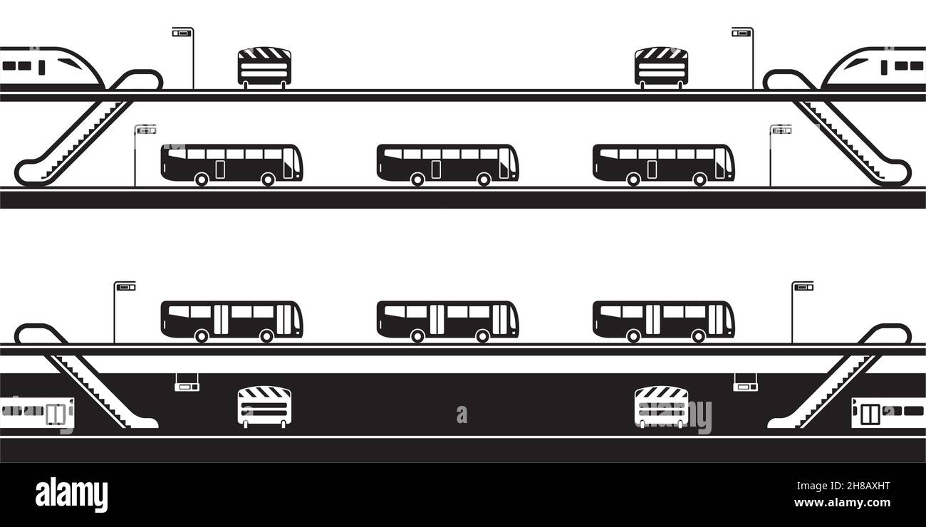 Replacement buses between railway stations - vector illustration Stock ...