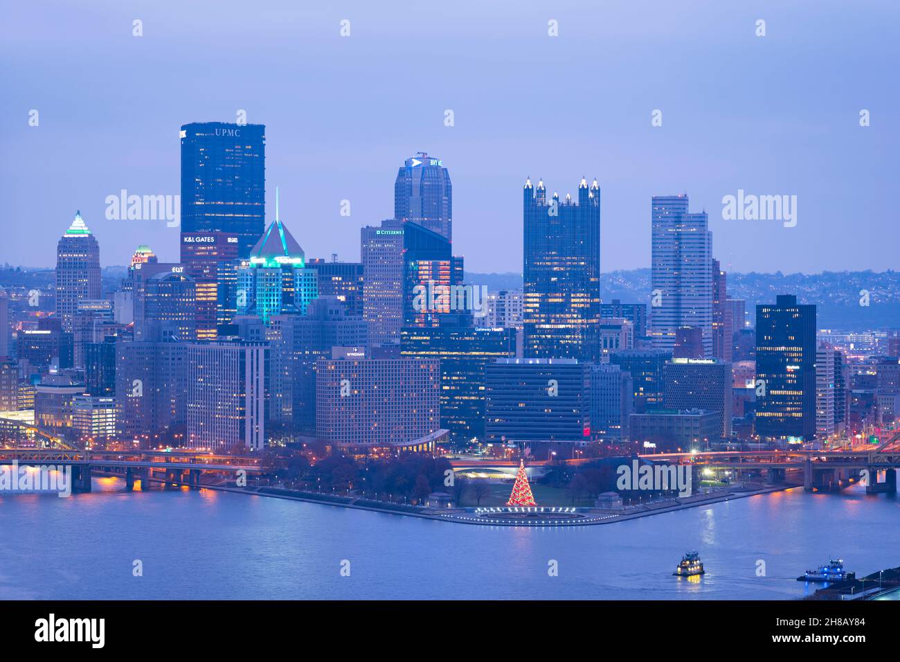 Pittsburgh, PA, USA Nov 28, 2021 An illuminated Christmas tree