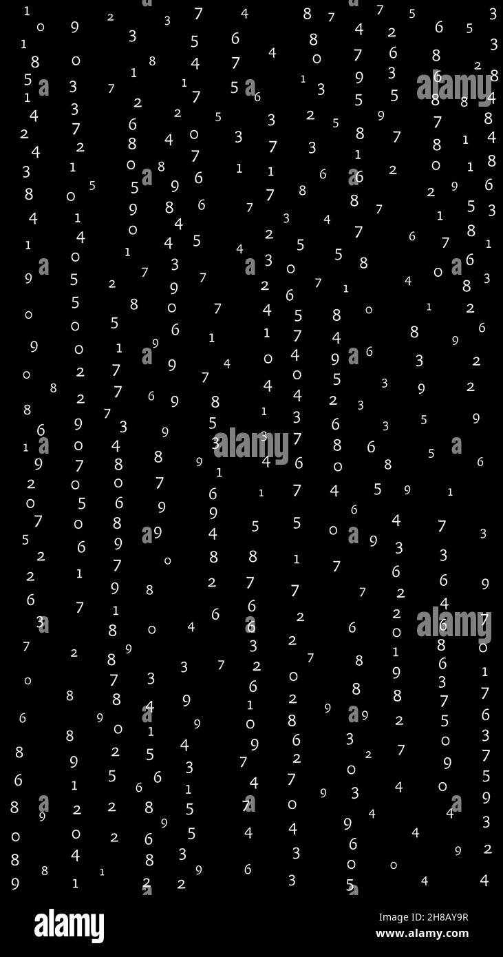 Falling numbers, big data concept. Binary white orderly flying digits ...