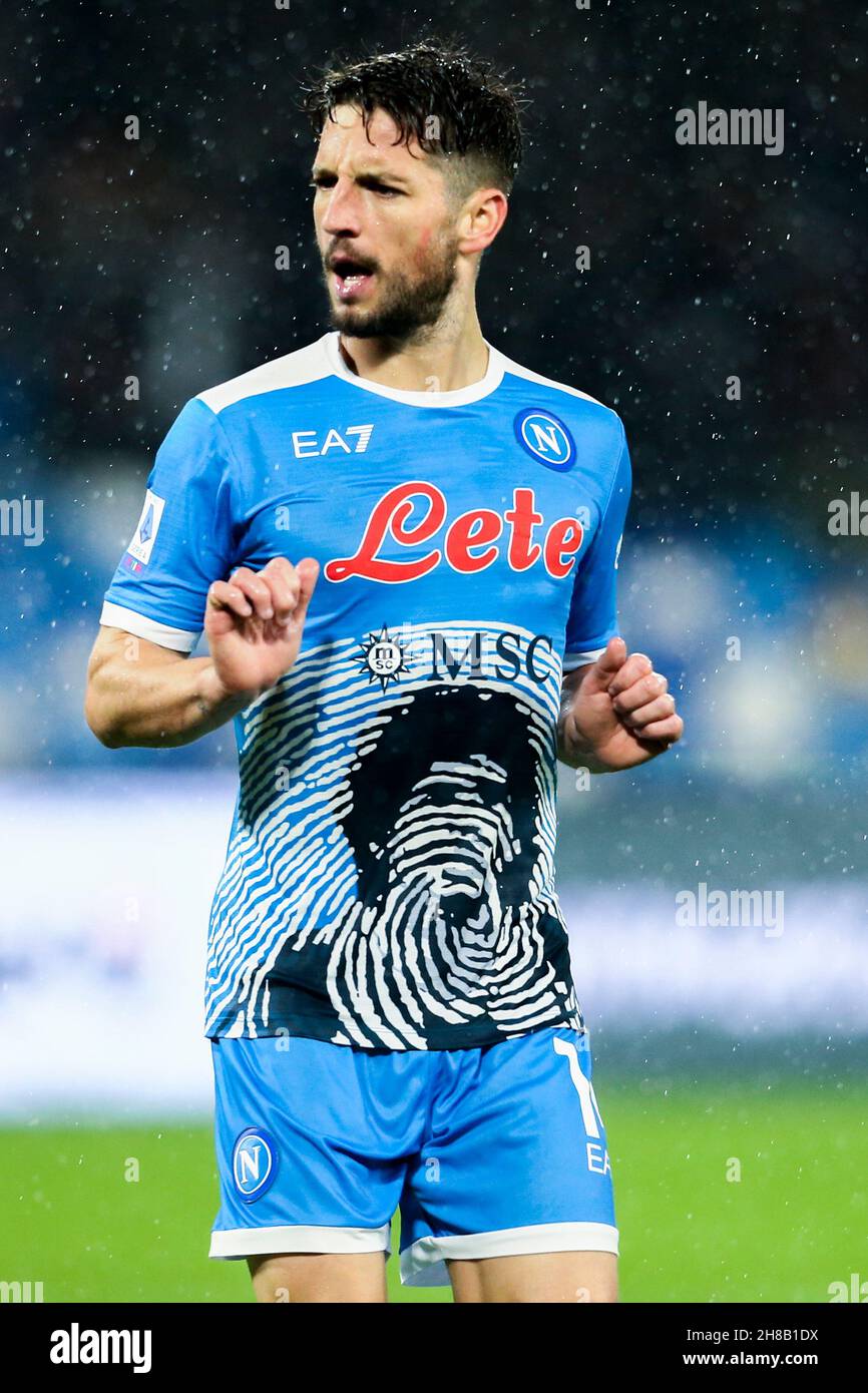 SSC Napoli's Belgium striker Dries Mertens celebrates after scoring a goal  during the Serie A football match between SSC Napoli and SS Lazio at the  Diego Armando Maradona Stadium Naples, southern Italy,