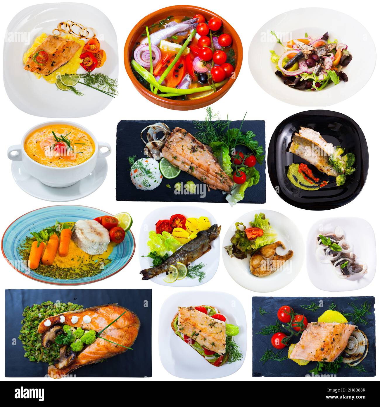 Collection of various fish dishes Stock Photo - Alamy