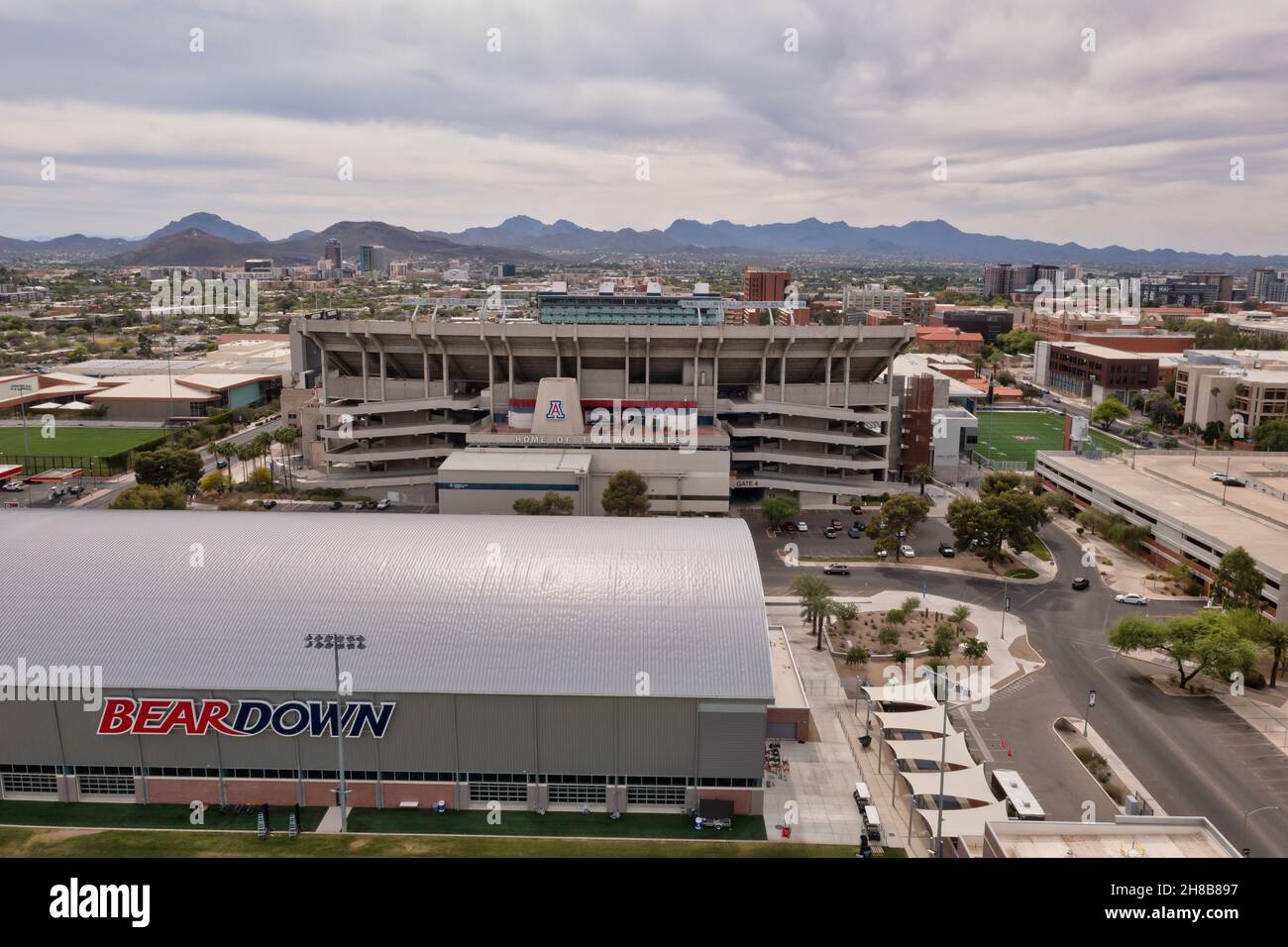 Tucson University Stadium and sports complex, aerial Stock Photo