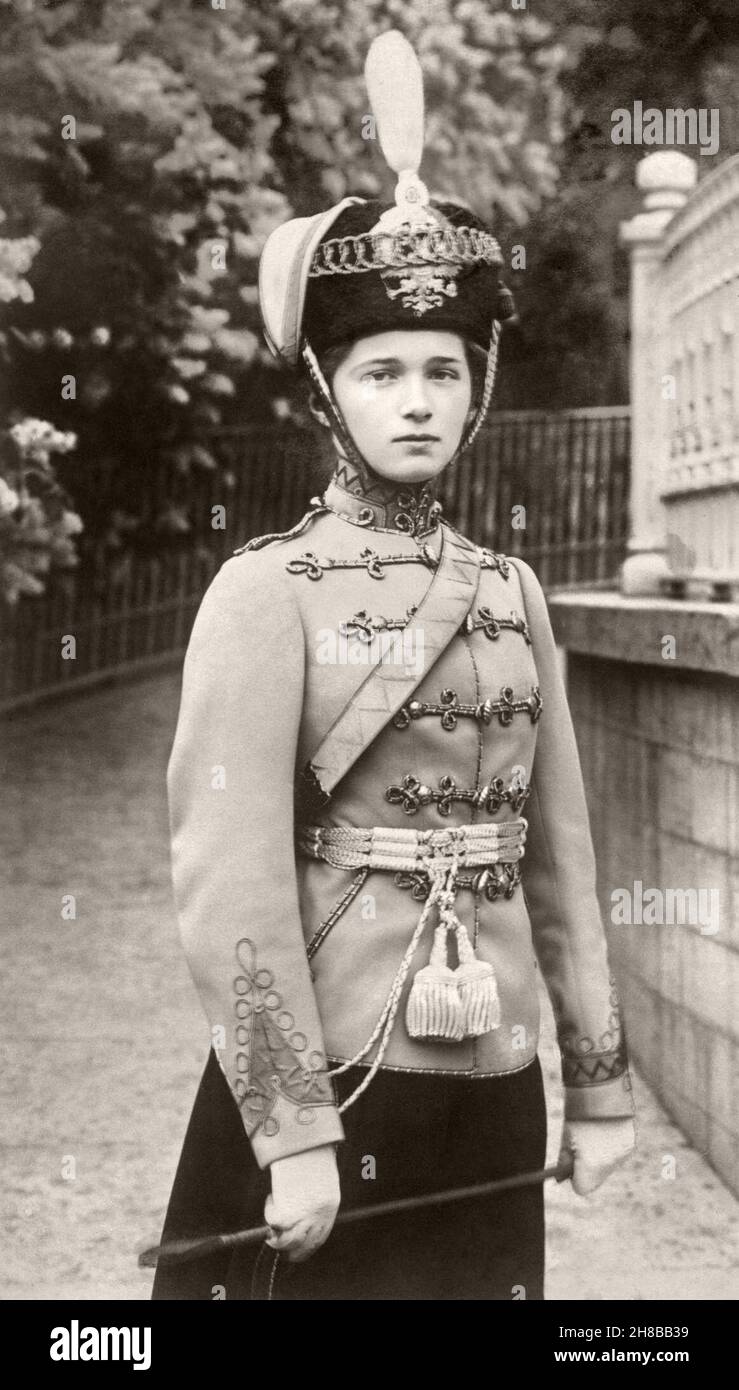Olga Nikolaevna in the uniform of her 3rd Elizavetgradsky hussars regiment. Stock Photo