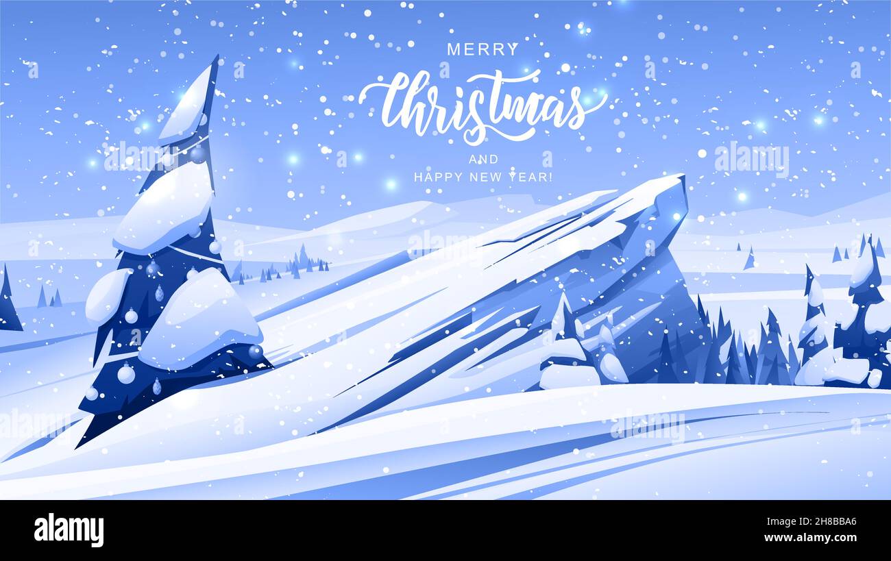 Mountain winter landscape with snowy trees Stock Vector Image & Art - Alamy