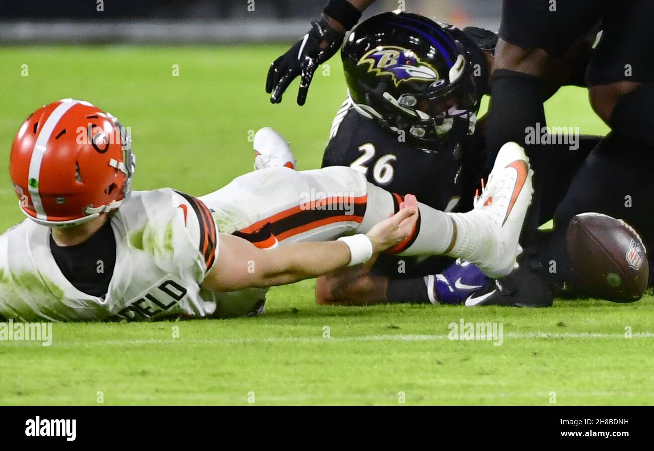 Baltimore Ravens safety Geno Stone (26) drops back in coverage as he  defends during an NFL preseason football game against the Tampa Bay  Buccaneers, Saturday, Aug. 26, 2023, in Tampa, Fla. (AP