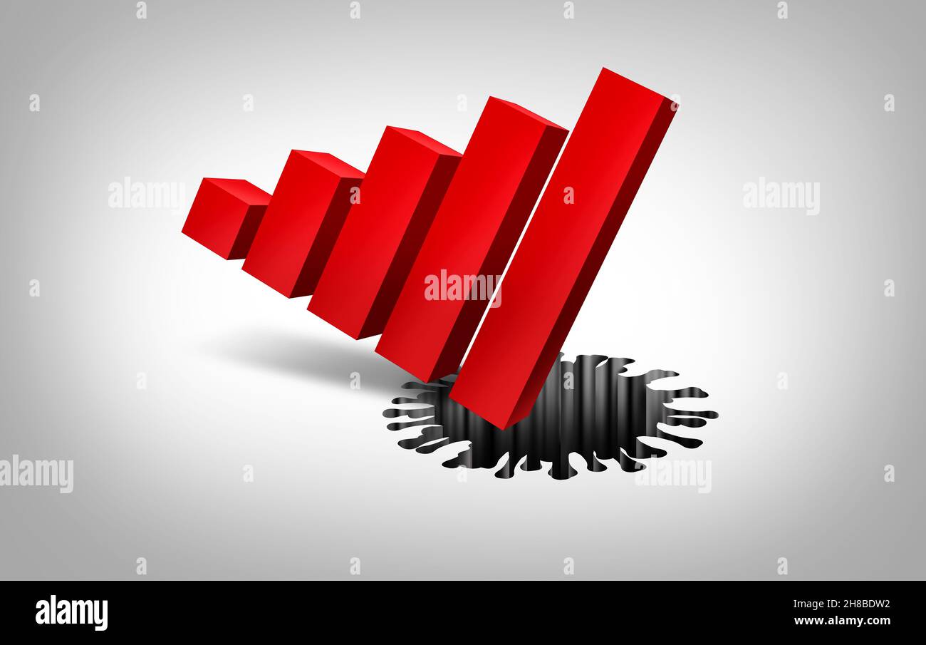 Economic crisis due to COVID-19 and Coronavirus outbreak as a financial drop or stock market collapse with a finance or business bar graph falling. Stock Photo