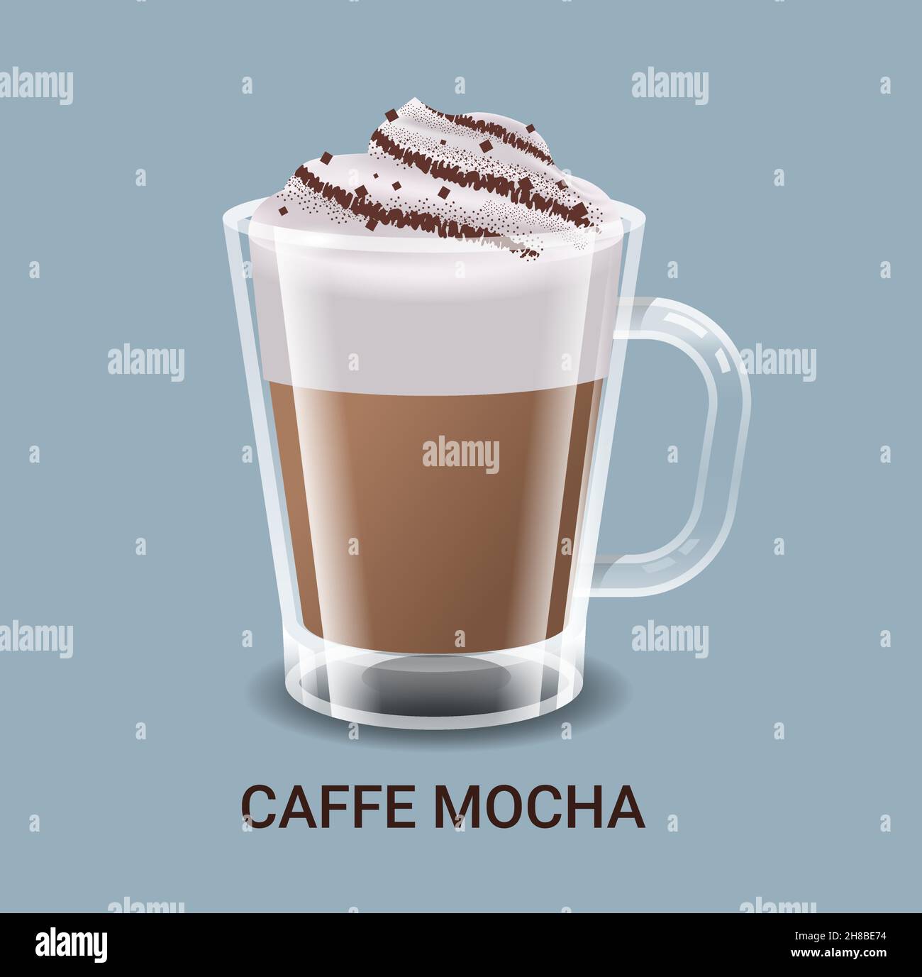 realistic coffee in glass cup hot caffe mocha drink Stock Vector