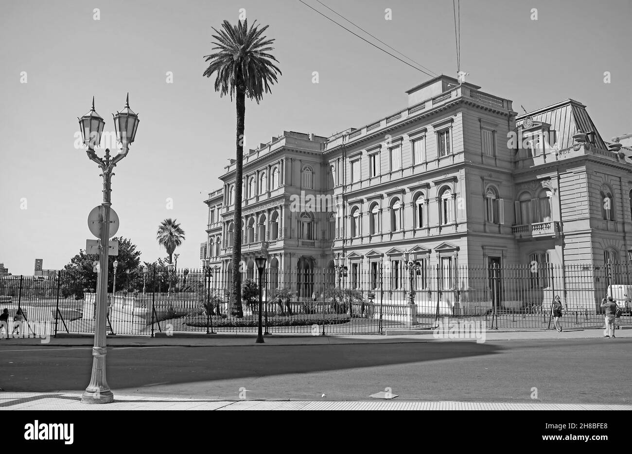 Monochrome Image of Casa Rosada Presidential Palace, an Iconic Landmark on Plaza de Mayo Square in Buenos Aires, Argentina Stock Photo