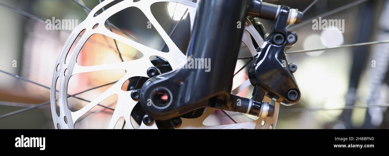 Bicycle disk brake rotor in focus closeup Stock Photo Alamy