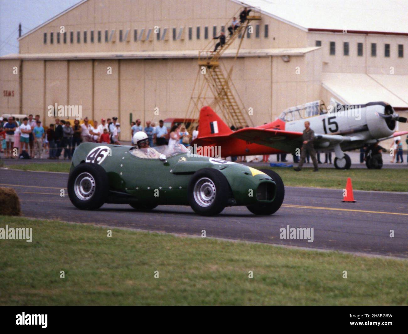 Paul Leuch often ran more than one car at a TACCOC  race meeting and this Whenuapai Wings and Wheels meeting was no exception. This is  the Connaught that may have been caught up in a warehouse fire later. Stock Photo