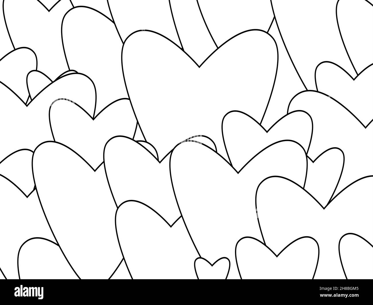 A background of overlapping white with blackline hearts Stock Photo