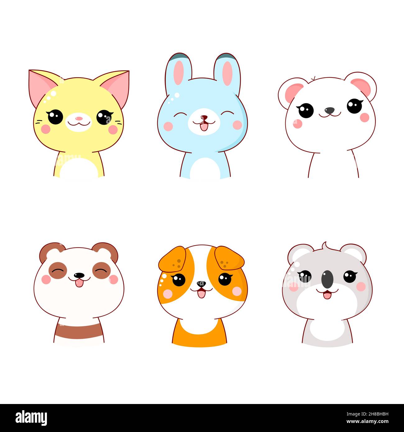Set of kawaii member icon. Cute cartoon characters. Baby collection of  avatars with animals. Childish print with cat, rabbit, polar bear, panda,  dog a Stock Vector Image & Art - Alamy