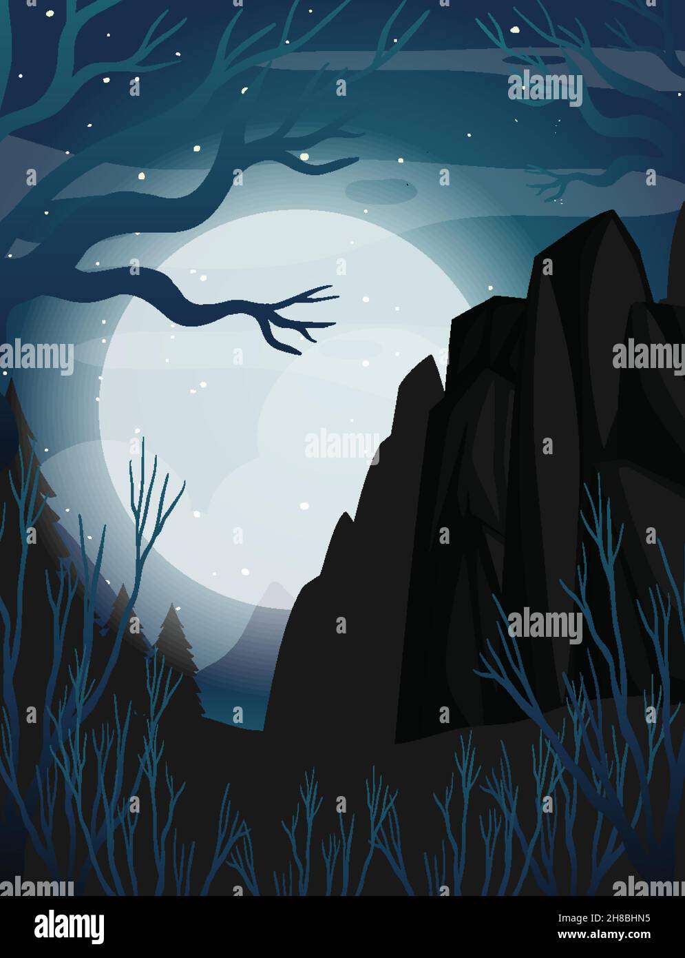 Spooky night background with full moon illustration Stock Vector Image ...