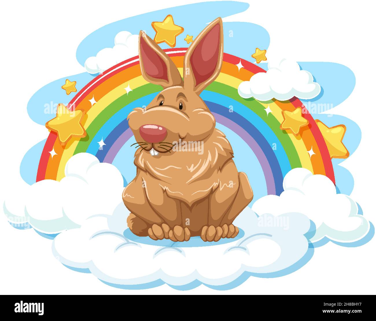 Cute rabbit on the cloud with rainbow illustration Stock Vector Image ...