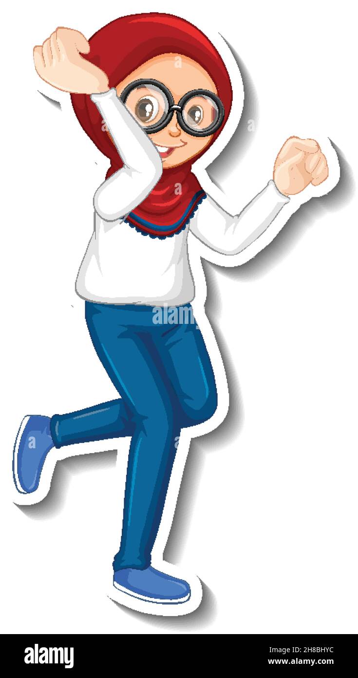 Muslim girl cartoon character sticker illustration Stock Vector Image ...