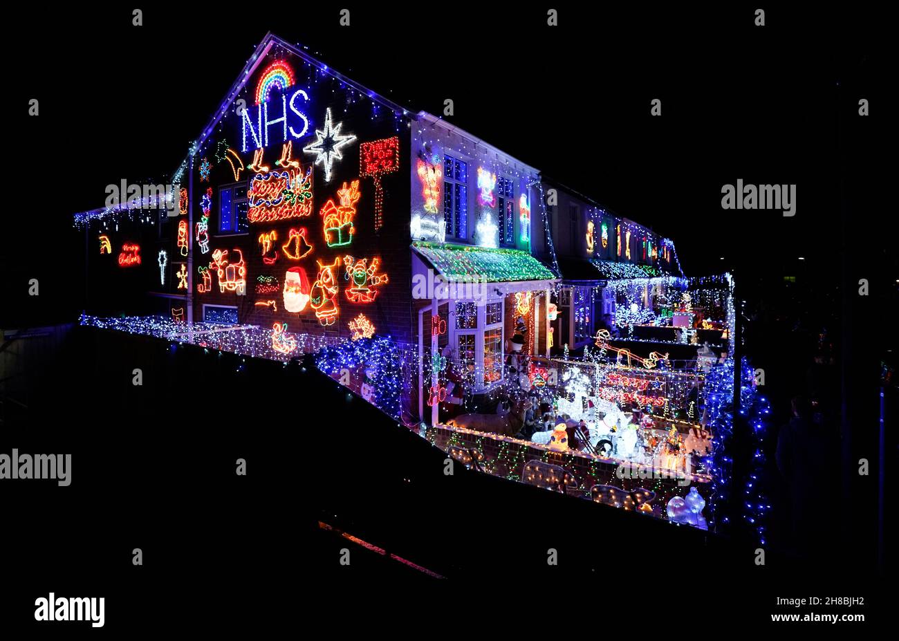Christmas lights displays on the houses on Byron Road in New Milton