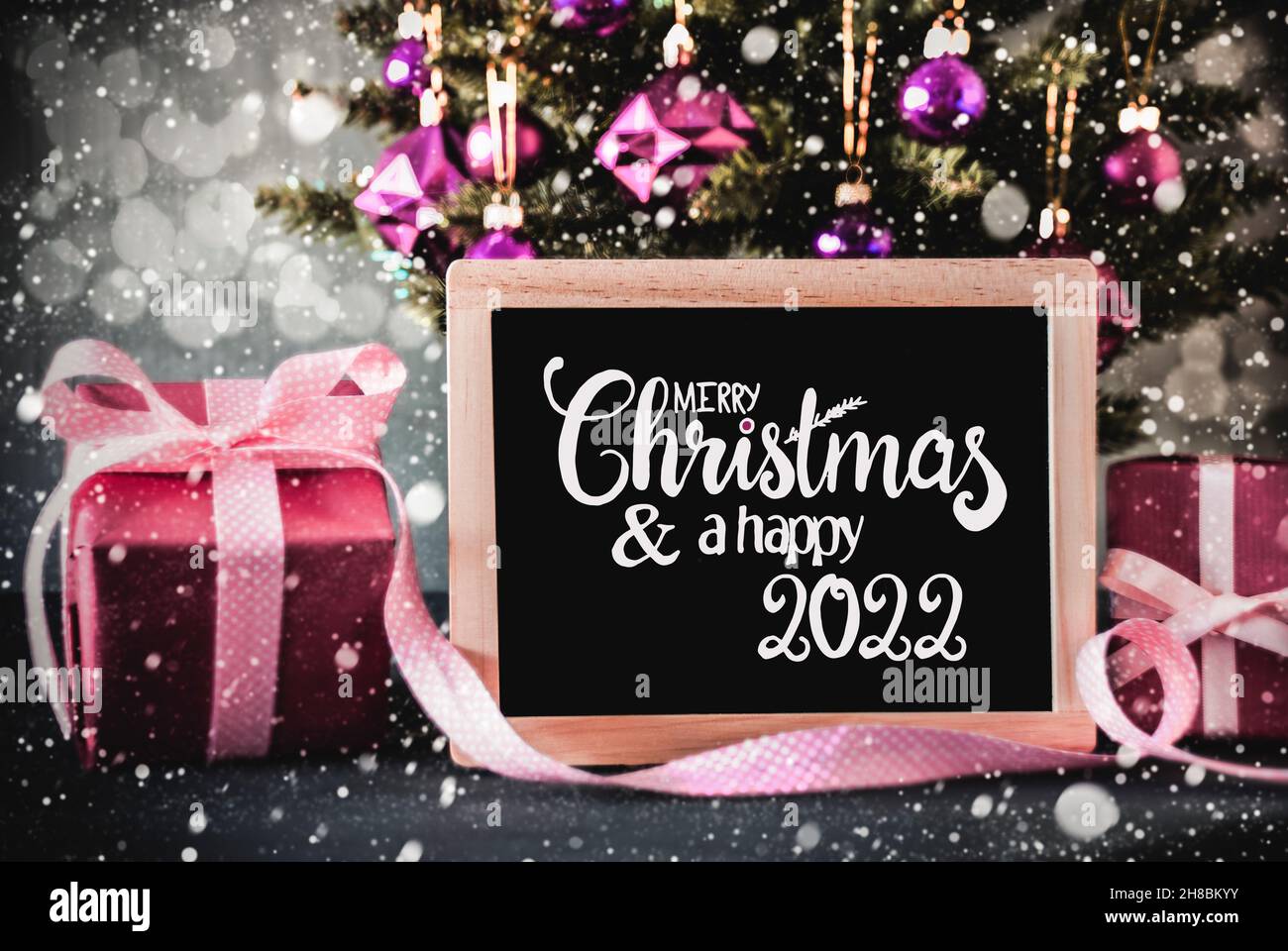 Christmas Tree, Pink Gift, Bokeh, Merry Christmas And Happy 2020, Ball Stock Photo