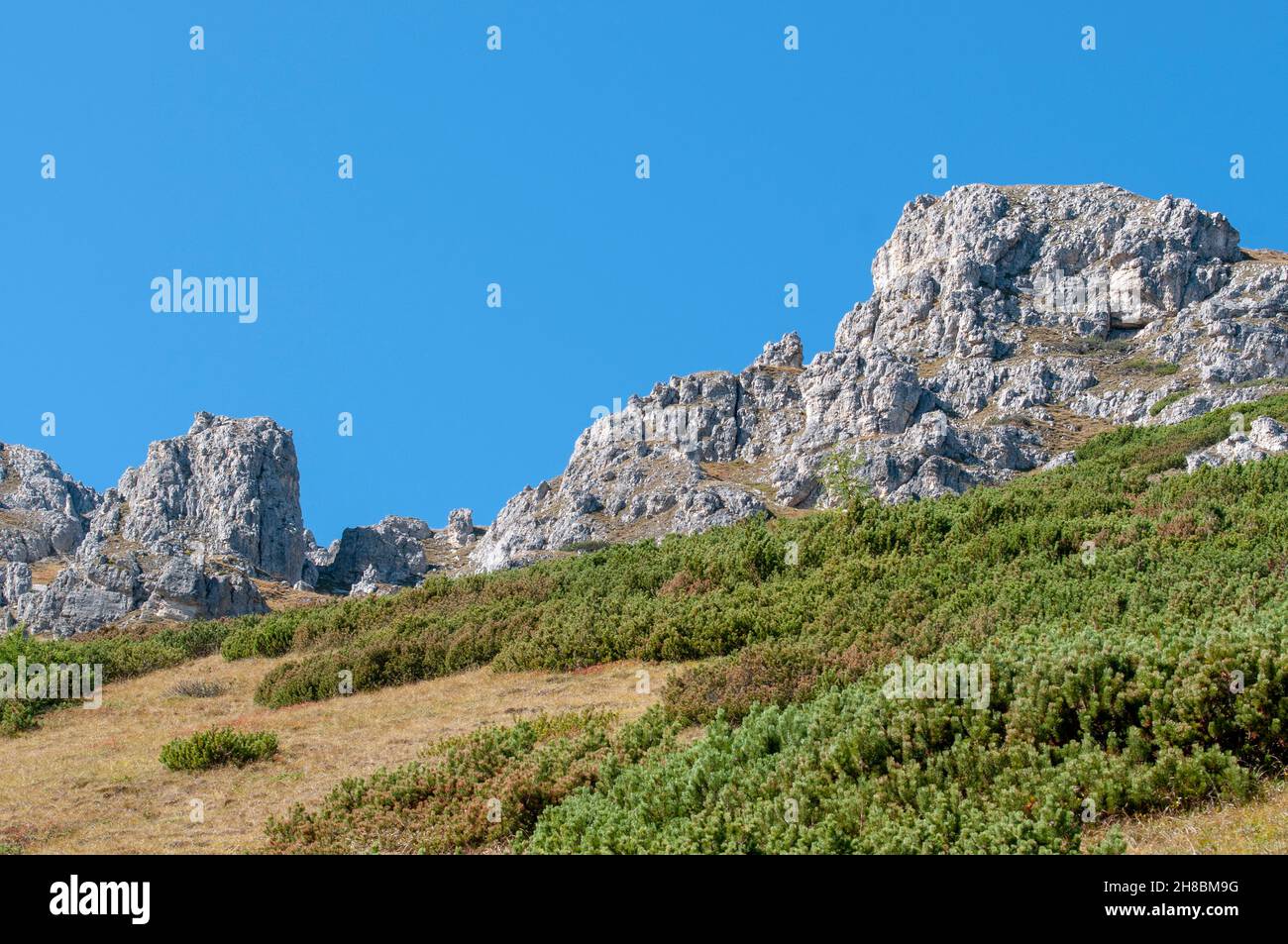 Rugged mountaintop cliffs on Mount Elfer, Stubaital, Tyrol, Austria Stock Photo