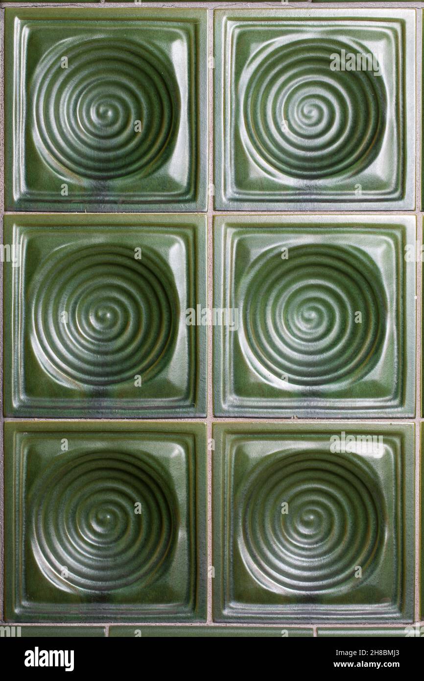 Green tiles from the tile stove Stock Photo