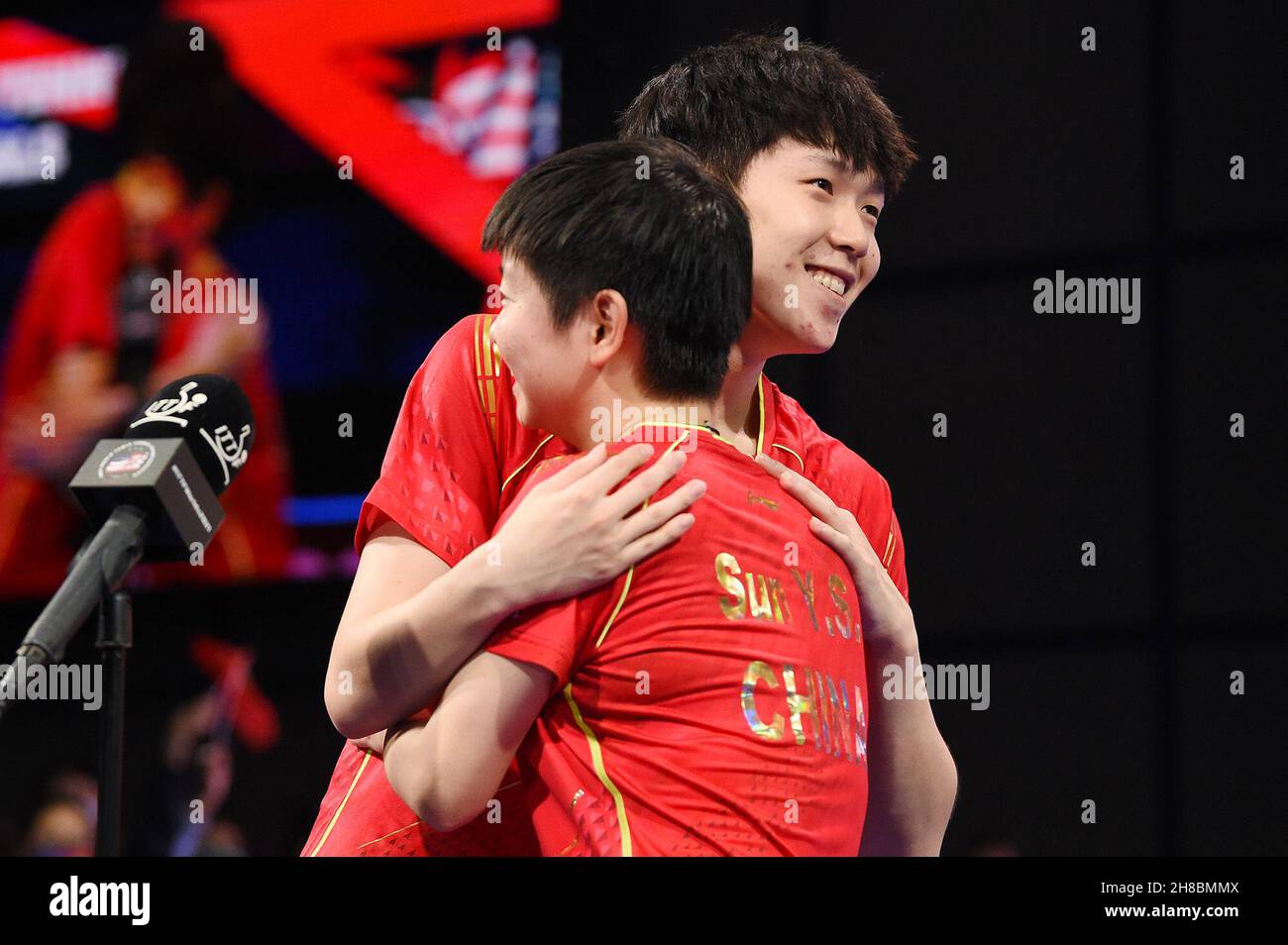 Houston, USA. 28th Nov, 2021. Sun Yingsha (CHN), Wang Chuqin