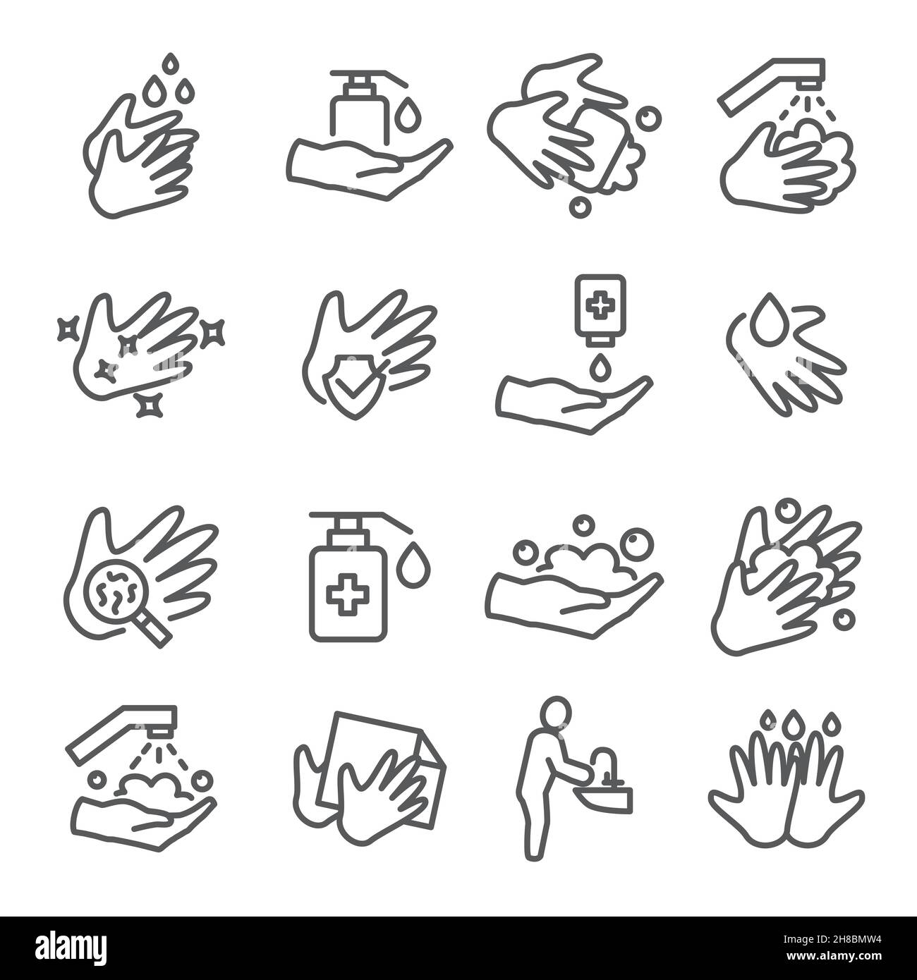 Hand washing line icons set on white background Stock Vector Image ...