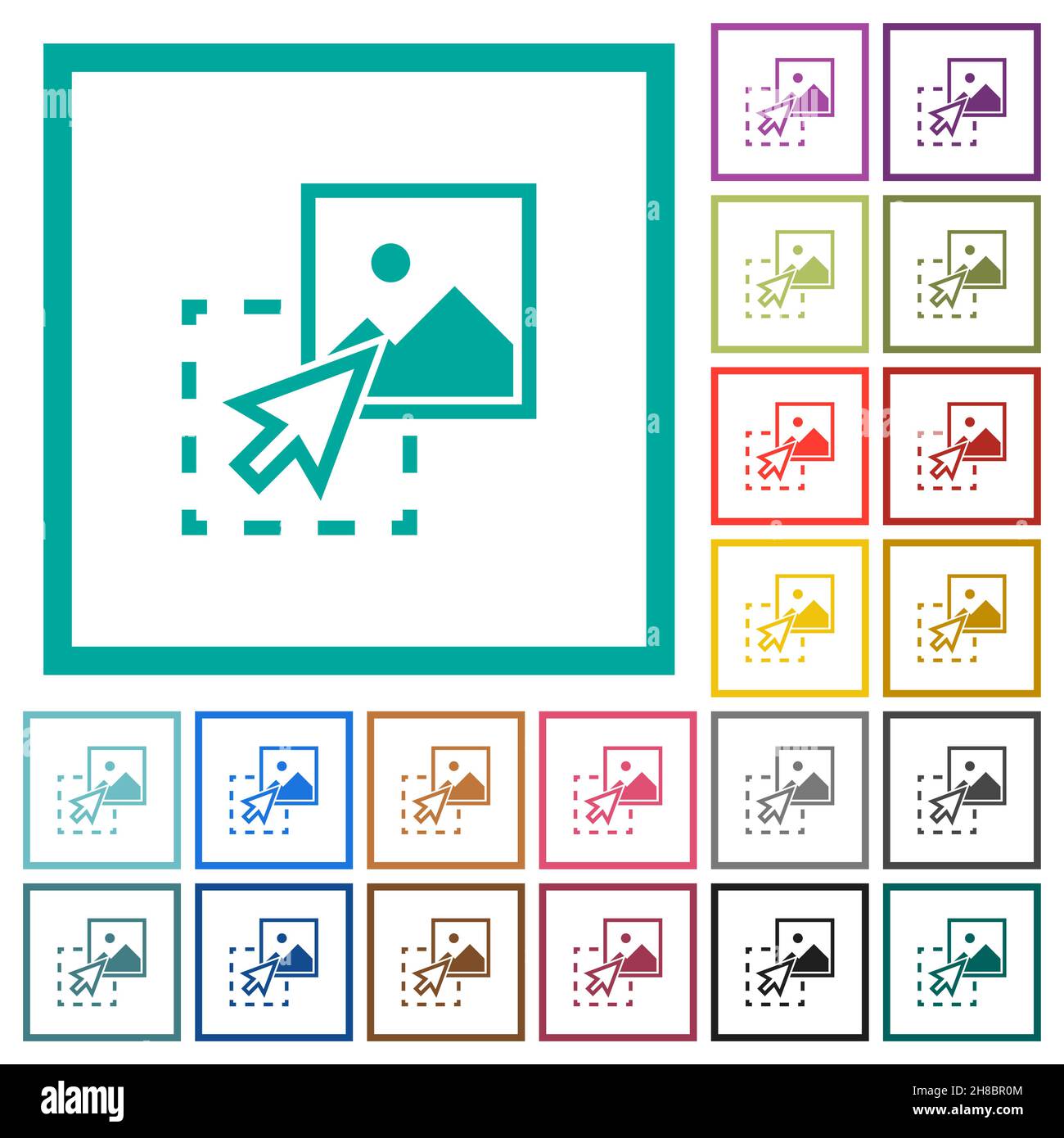 Drag image to upload flat color icons with quadrant frames on white background Stock Vector