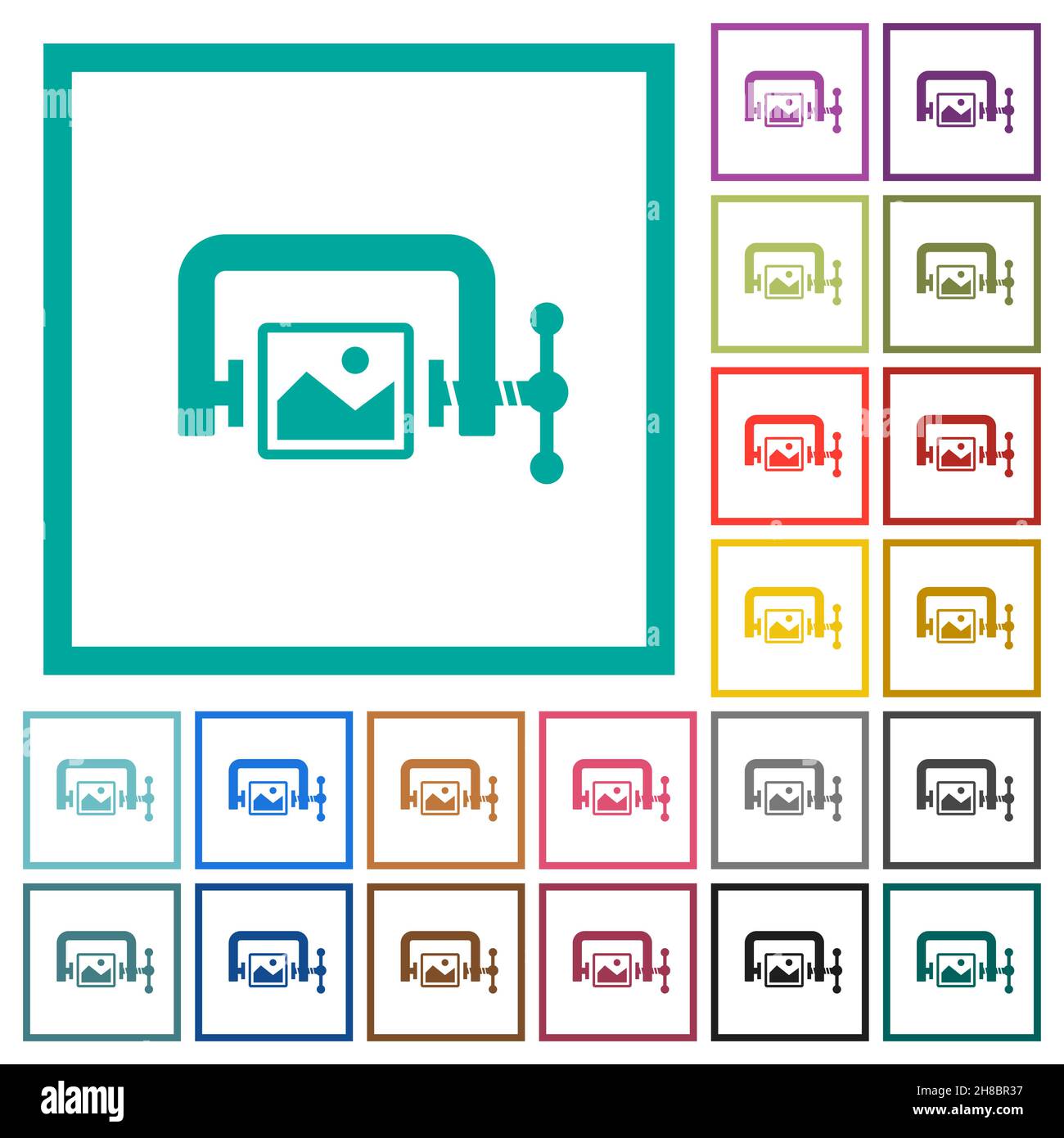 Image compression solid flat color icons with quadrant frames on white ...