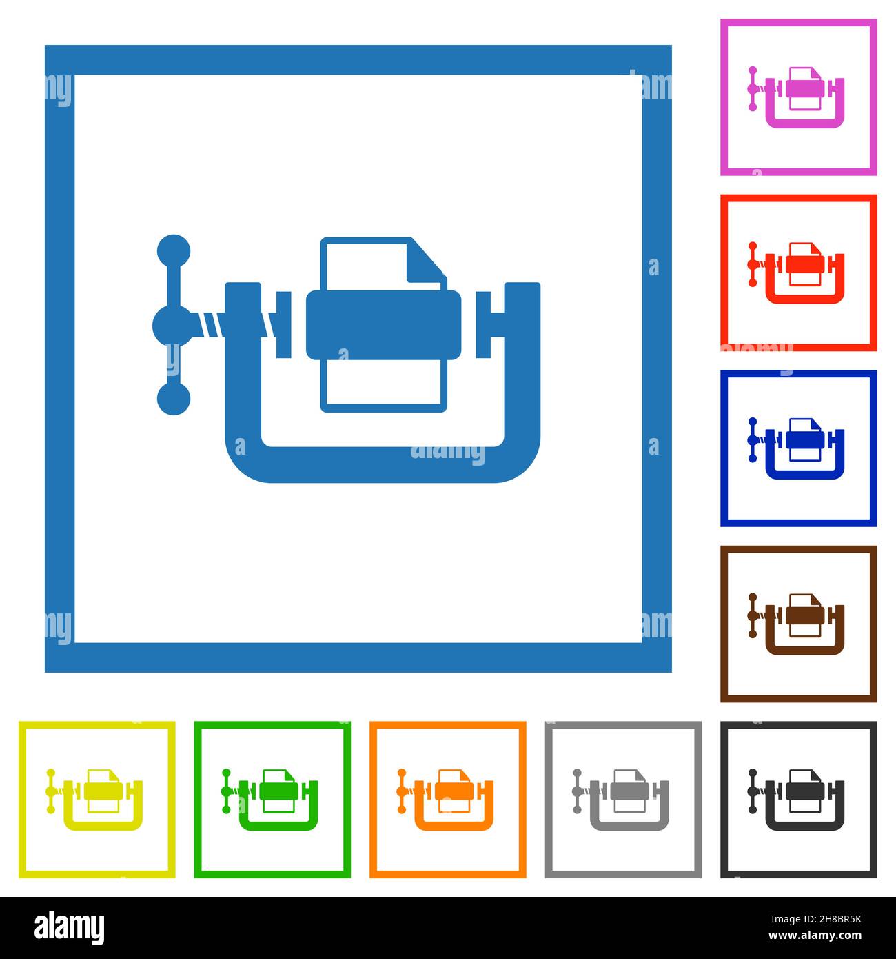 File compression solid flat color icons in square frames on white background Stock Vector