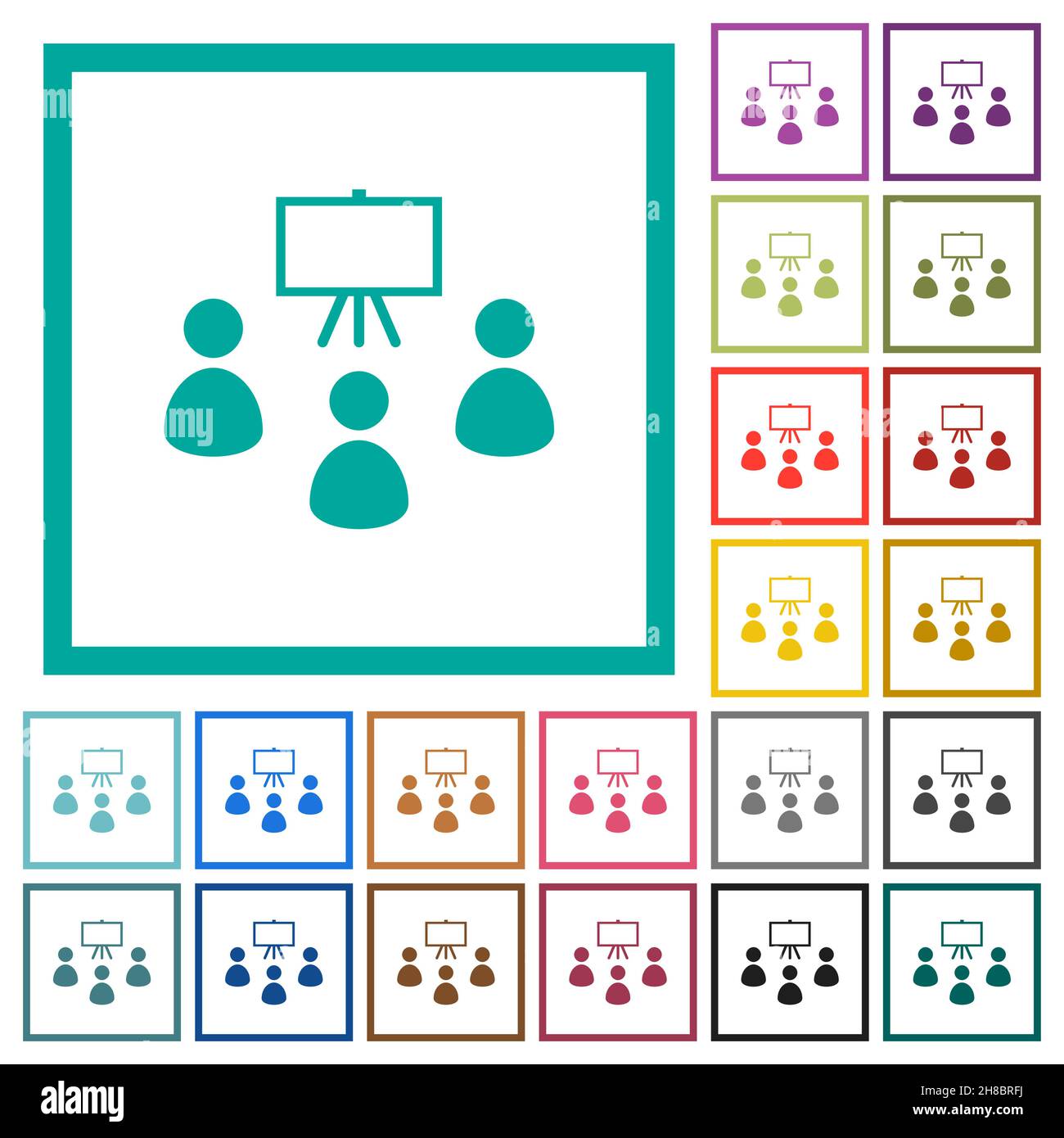 Classroom flat color icons with quadrant frames on white background ...