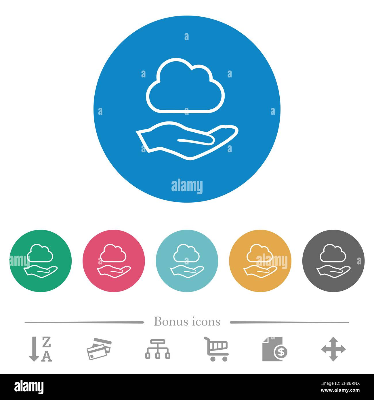 Cloud services outline flat white icons on round color backgrounds. 6 ...
