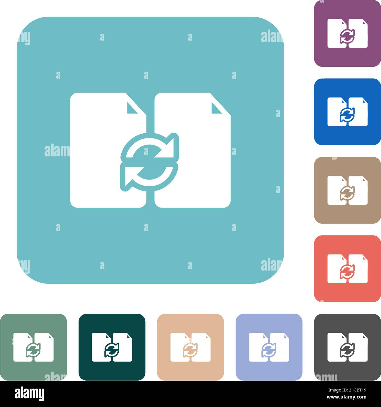 Swap documents solid white flat icons on color rounded square backgrounds Stock Vector