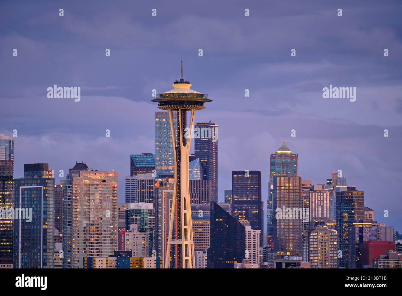 Space Needle At Night, Seattle, Washington Stock Photo