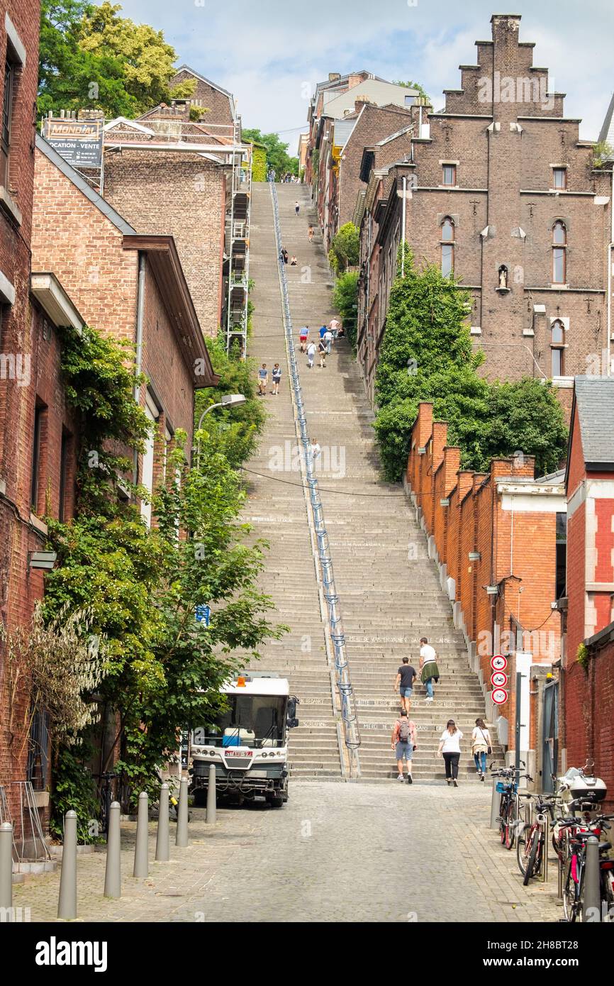 View of Montagne de Bueren, a famous, extreme outdoor staircase in Liège, Belgium. Stock Photo