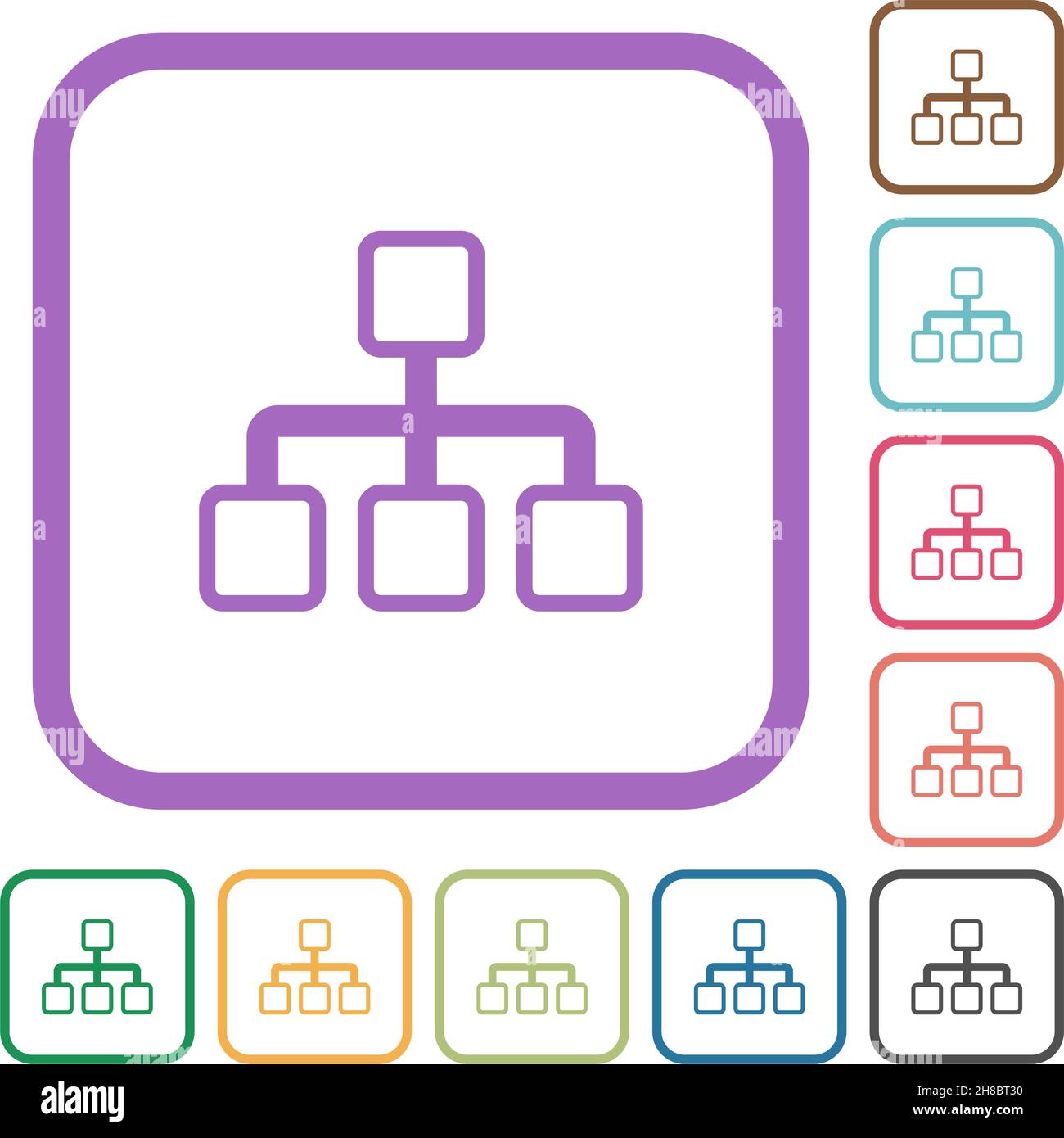 Network outline simple icons in color rounded square frames on white ...