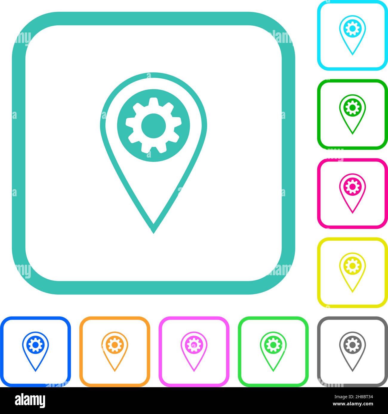 GPS location settings vivid colored flat icons in curved borders on ...