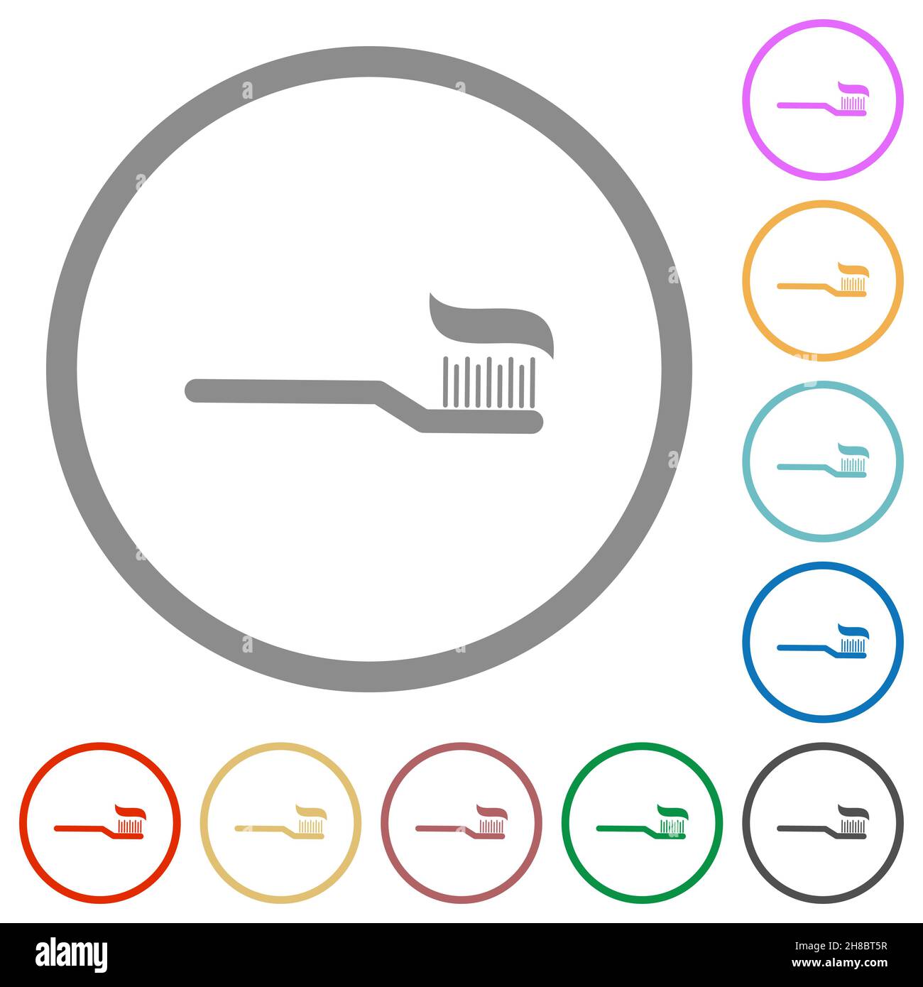 Toothbrush with toothpaste flat color icons in round outlines on white ...