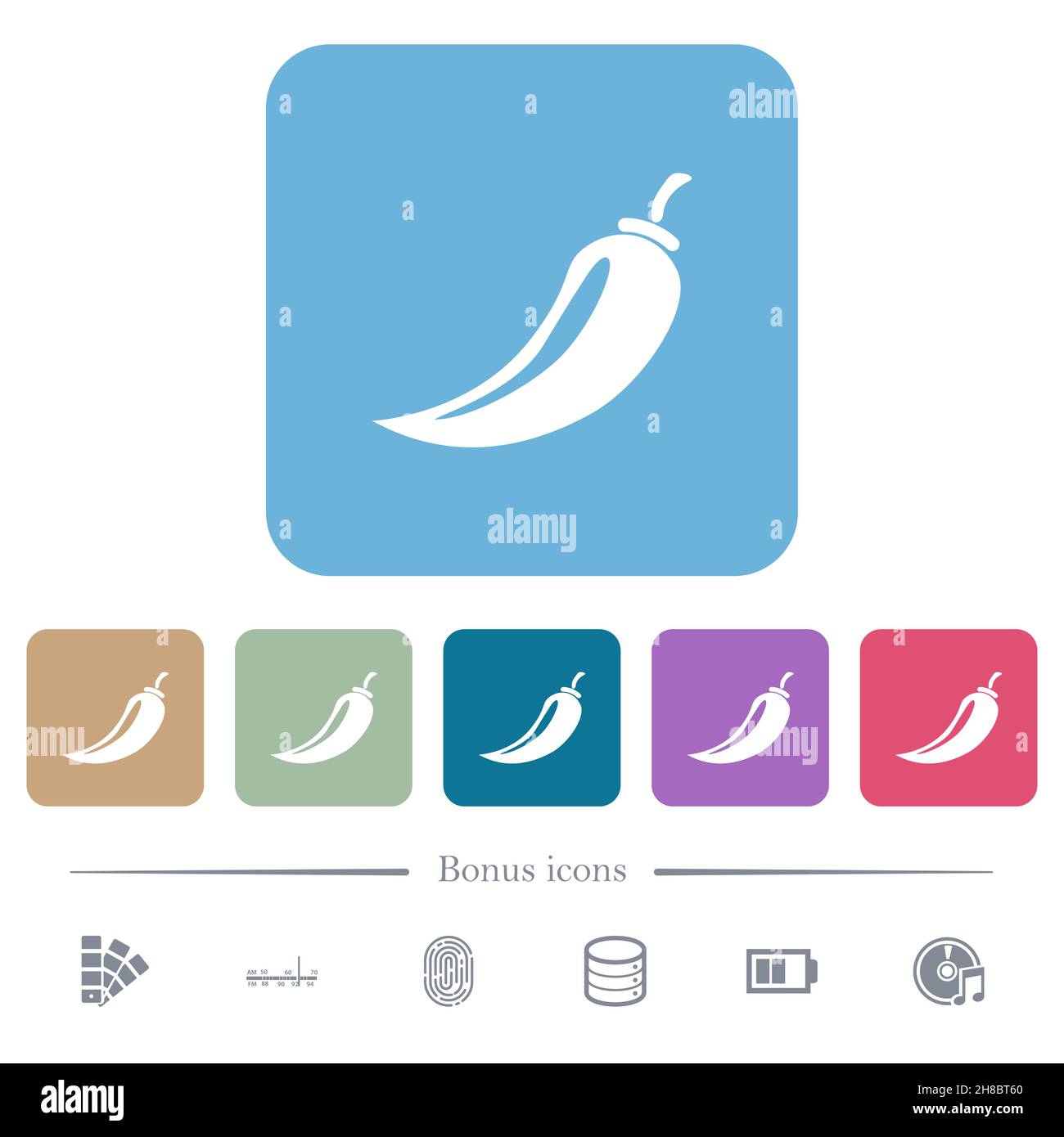 Chili pepper white flat icons on color rounded square backgrounds. 6 ...