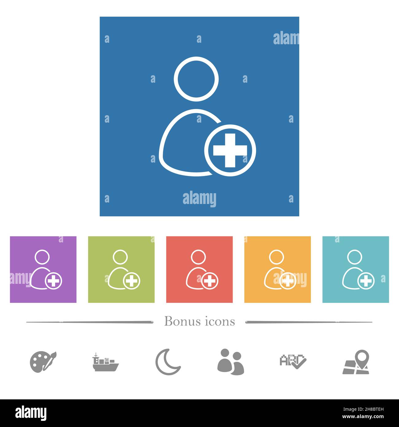 Add new user flat white icons in square backgrounds. 6 bonus icons ...