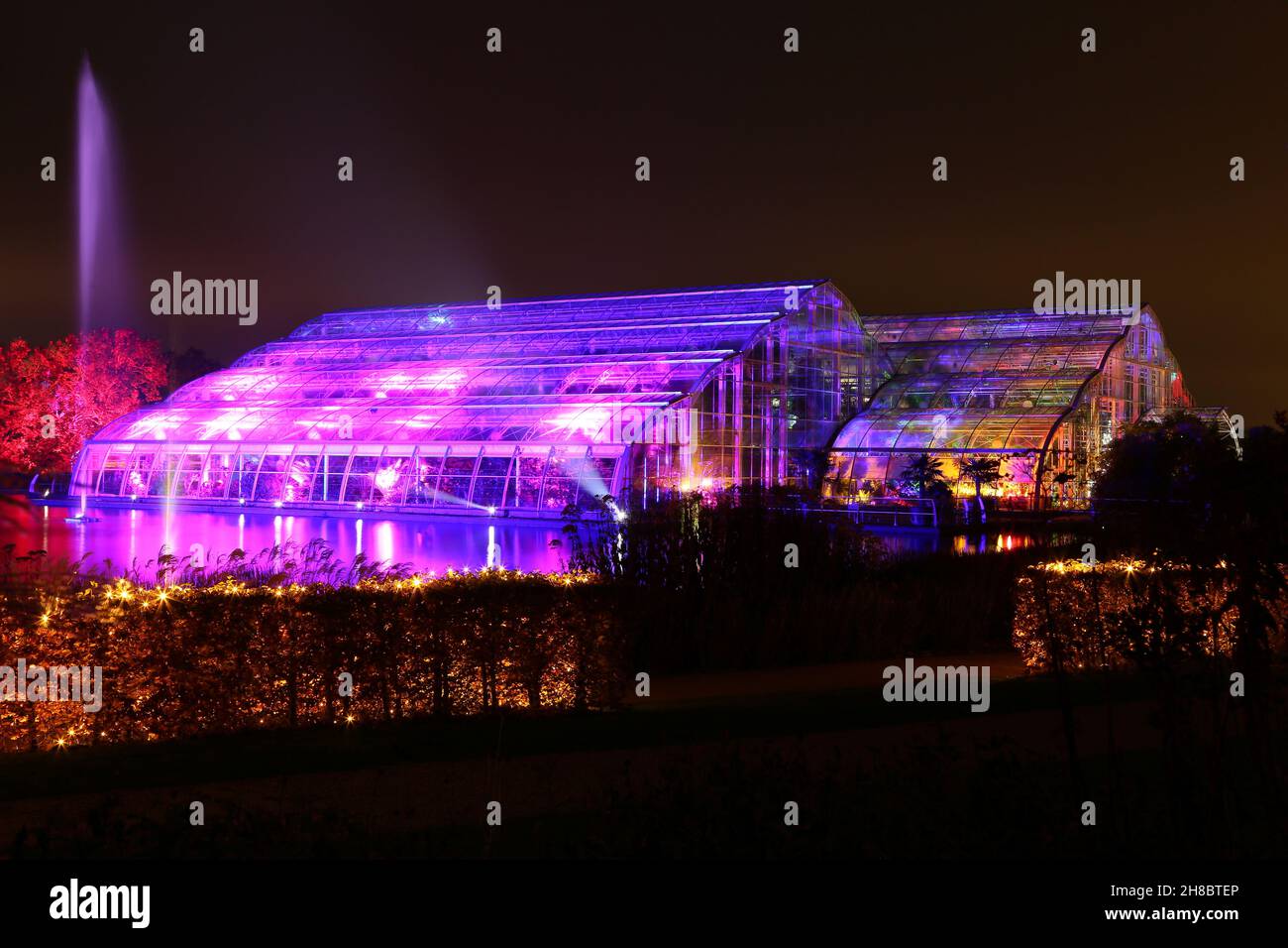 Glasshouse, Christmas Glow 2021, RHS Garden Wisley, Woking, Surrey