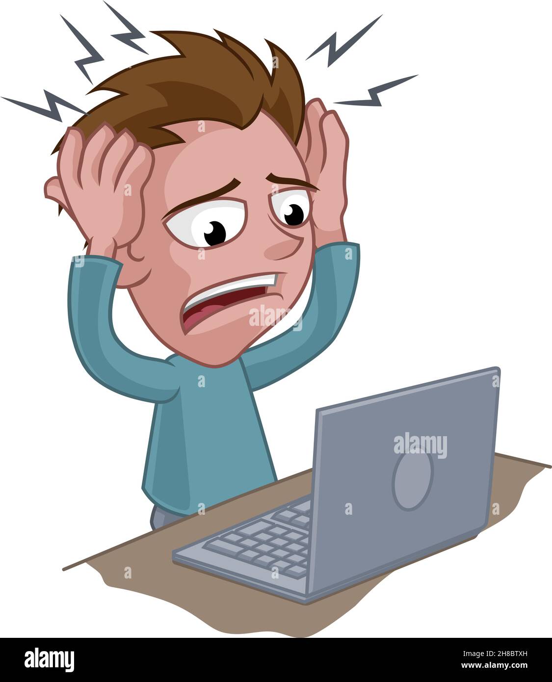 Stressed or Headache Man With Laptop Cartoon Stock Vector