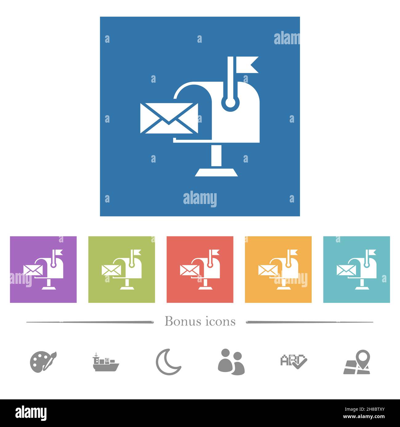 Mail received solid flat white icons in square backgrounds. 6 bonus ...